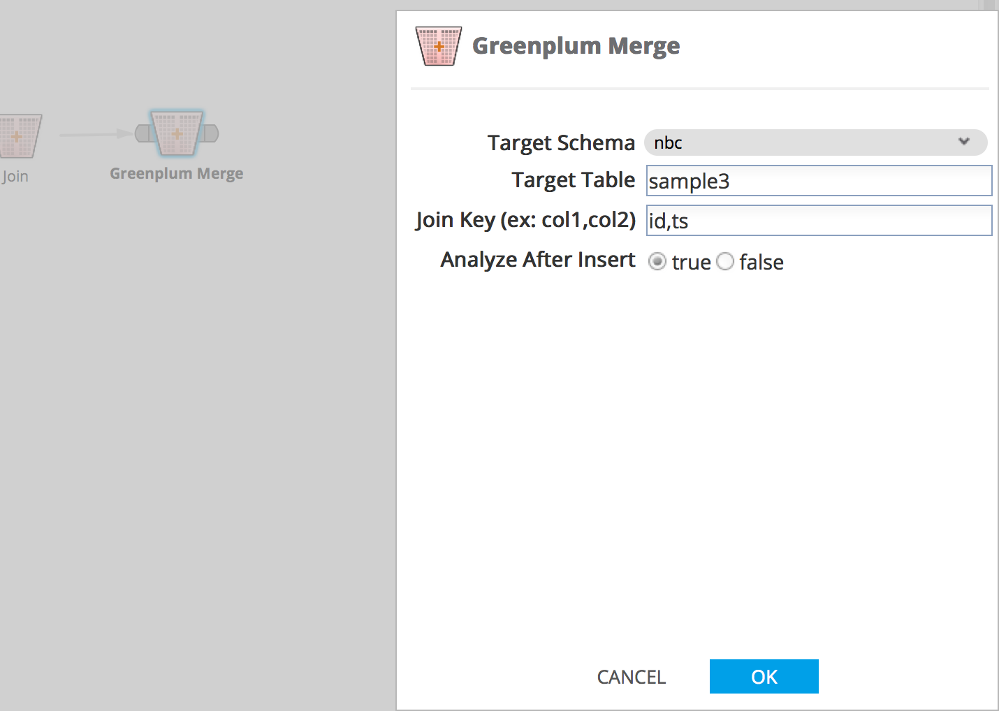 Greenplum Merge Operator Parameters